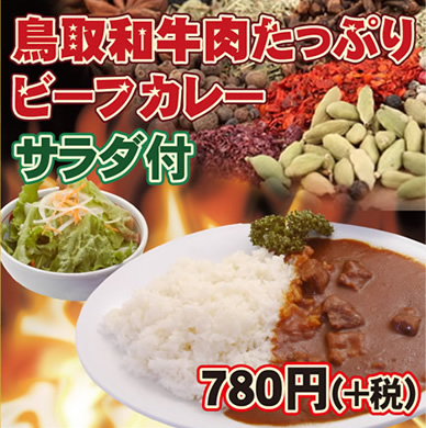 鳥取和牛牛肉たっぷりビーフカレーサラダ付き